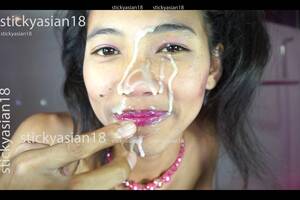 v9  Cherry's face gets a sticky jizzing -she's a messy girl...... thumbnail 3